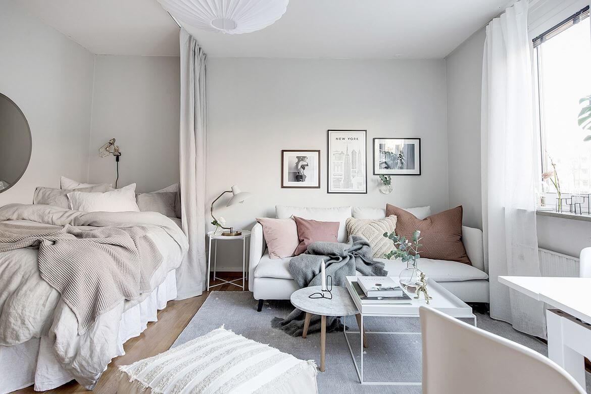 white-gray-scandi-studio-apartment-layered-textiles-curtain-room-divider-nordroom