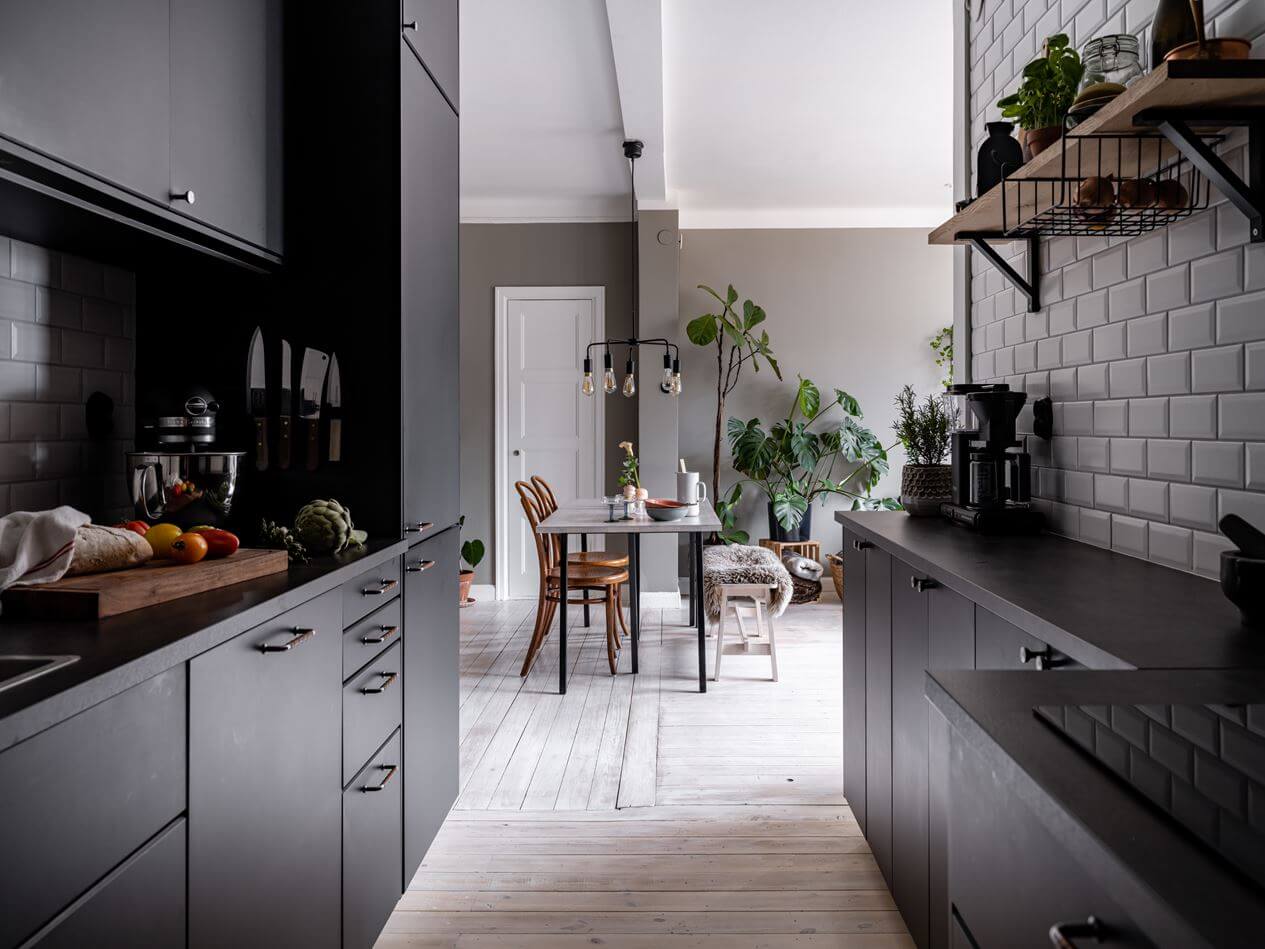 galley-kitchen-black-cabinets-nordroom