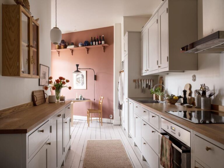 A Pink Kitchen Wall in a Scandinavian Apartment - The Nordroom