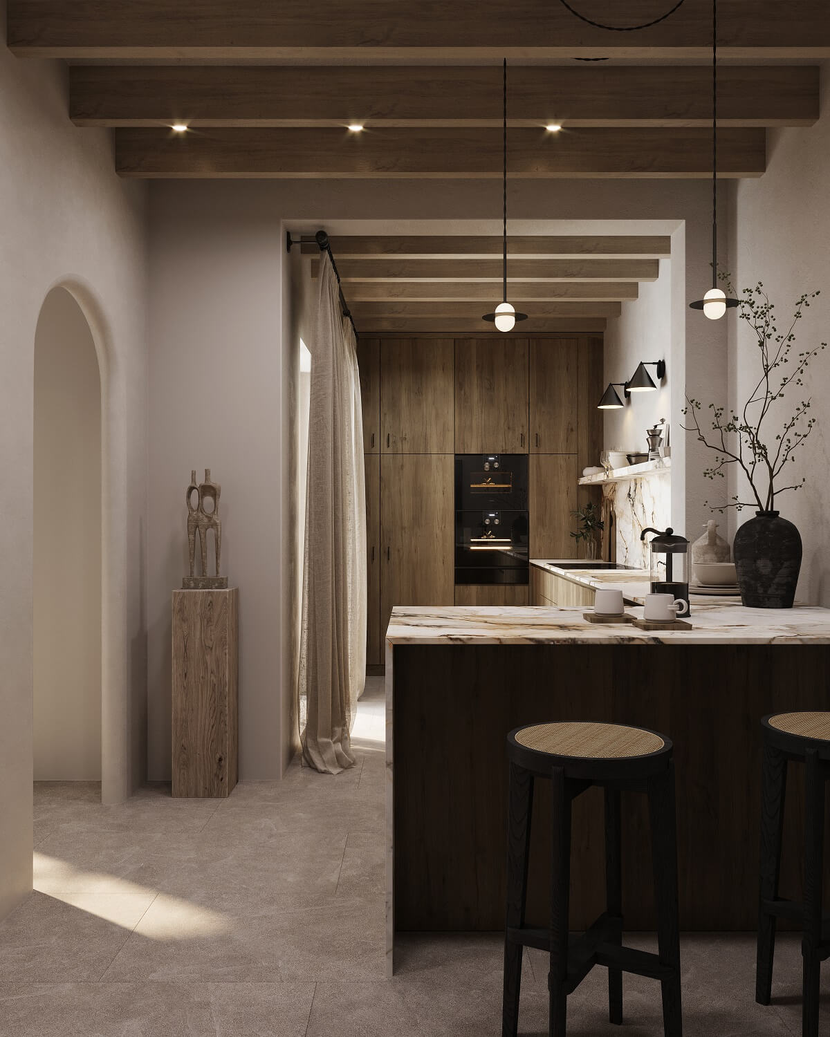 l-shaped-kitchen-breakfast-bar-wooden-beams-nordroom