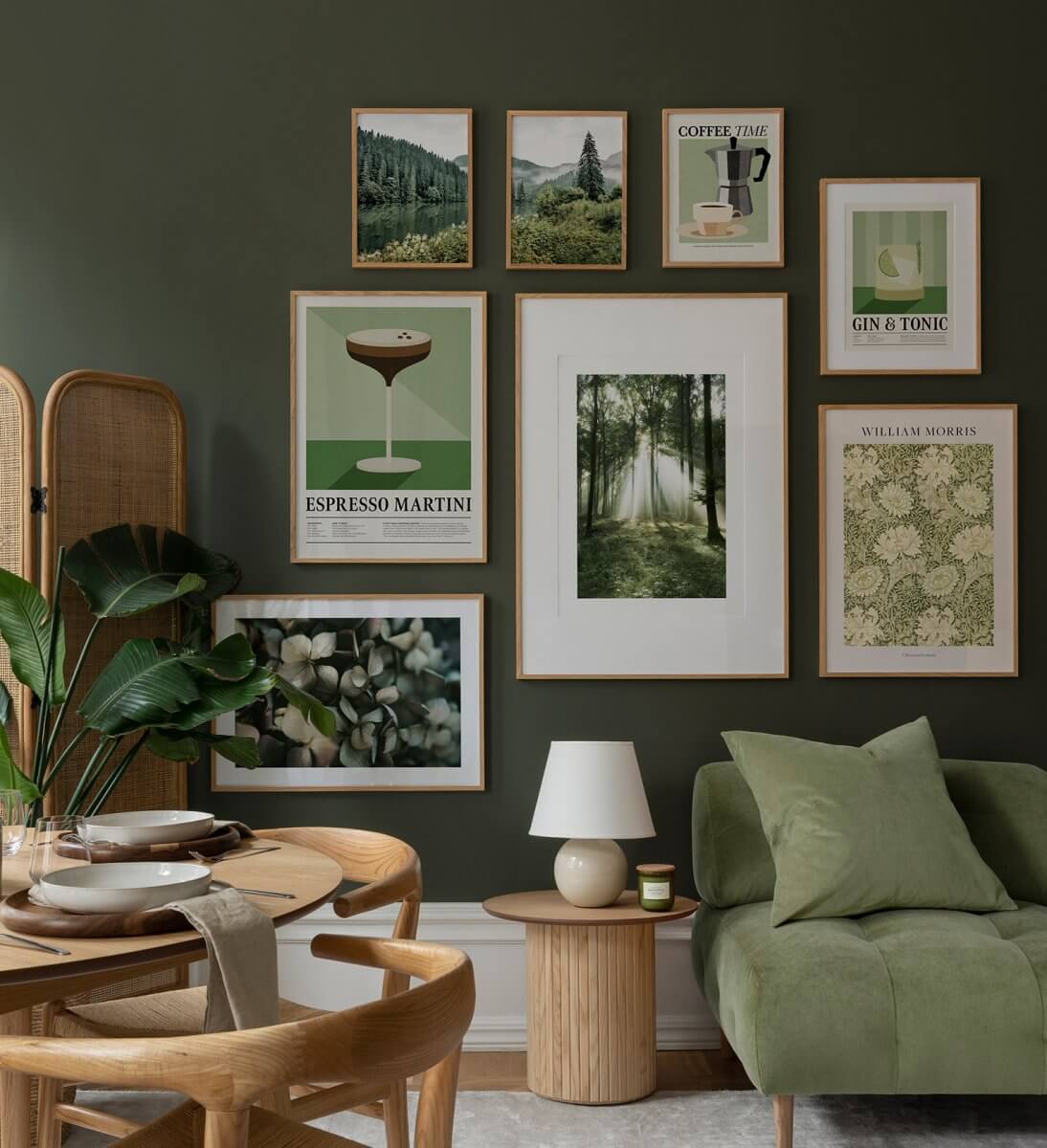 living-room-dark-green-wall-paint-prints-nordroom