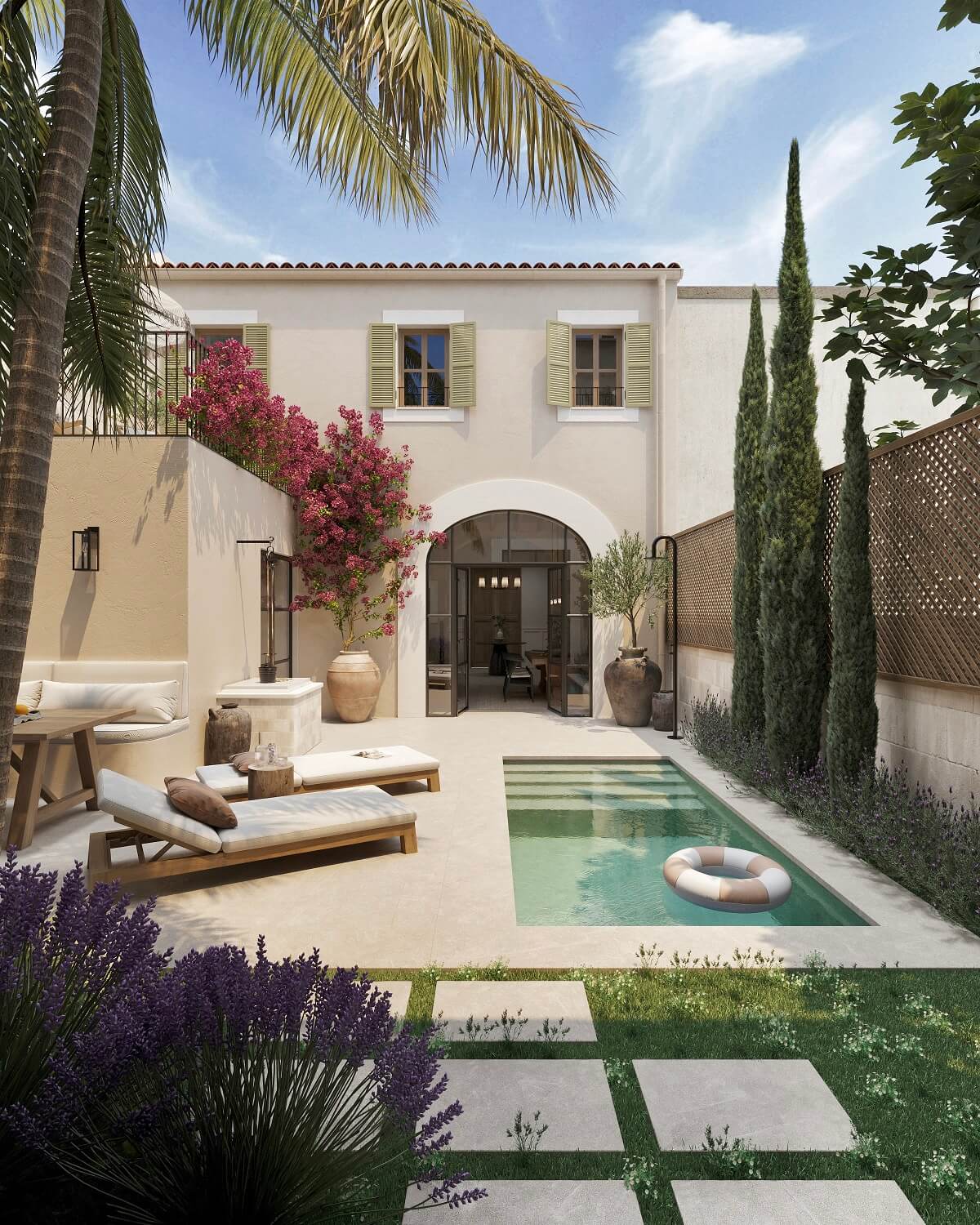 A Renovated Townhouse on Mallorca with a Swimming Pool 1 renovated-townhouse-mallorca-garden-swimming-pool-lounge-beds-nordroom