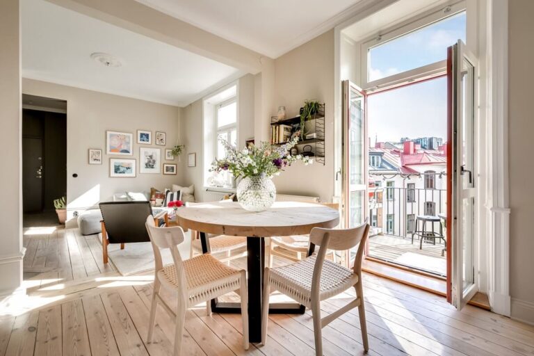 Image showcasing A Custom Headboard in a Light-Filled Swedish Apartment - The Nordroom