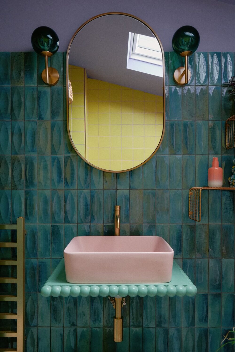 colorful-bathroom-green-tiles-pink-sink-nordroom