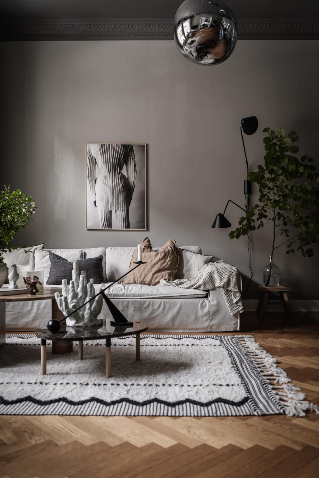 A Dark Gray Painted Ceiling in a Scandi Apartment