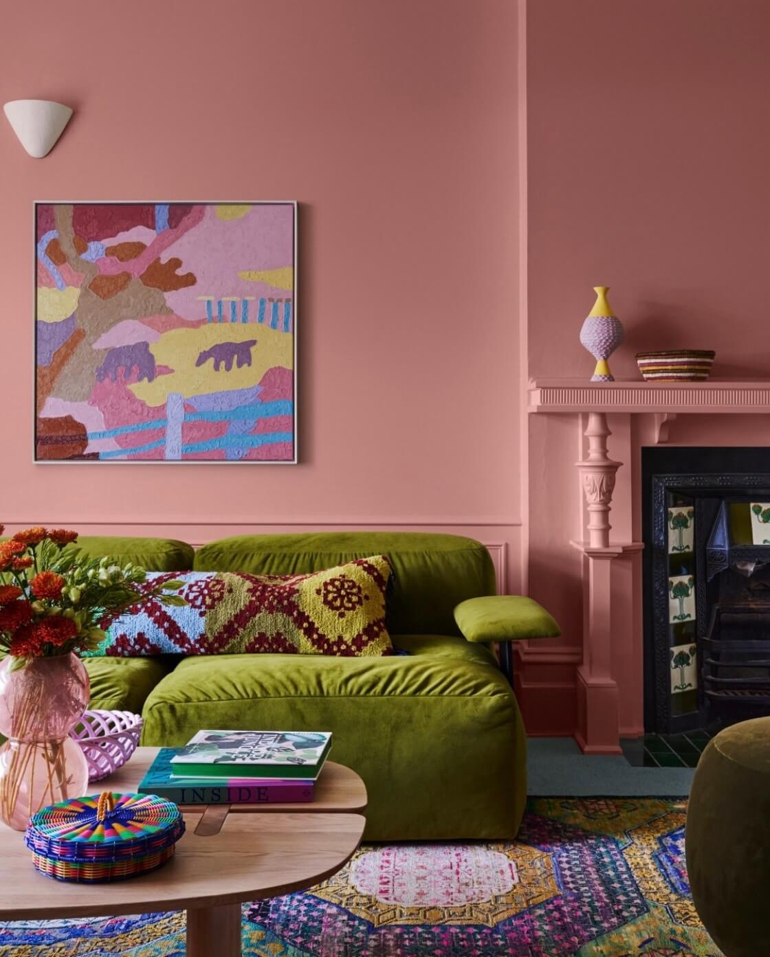 pink living room green sofa dulux color trends nordroom