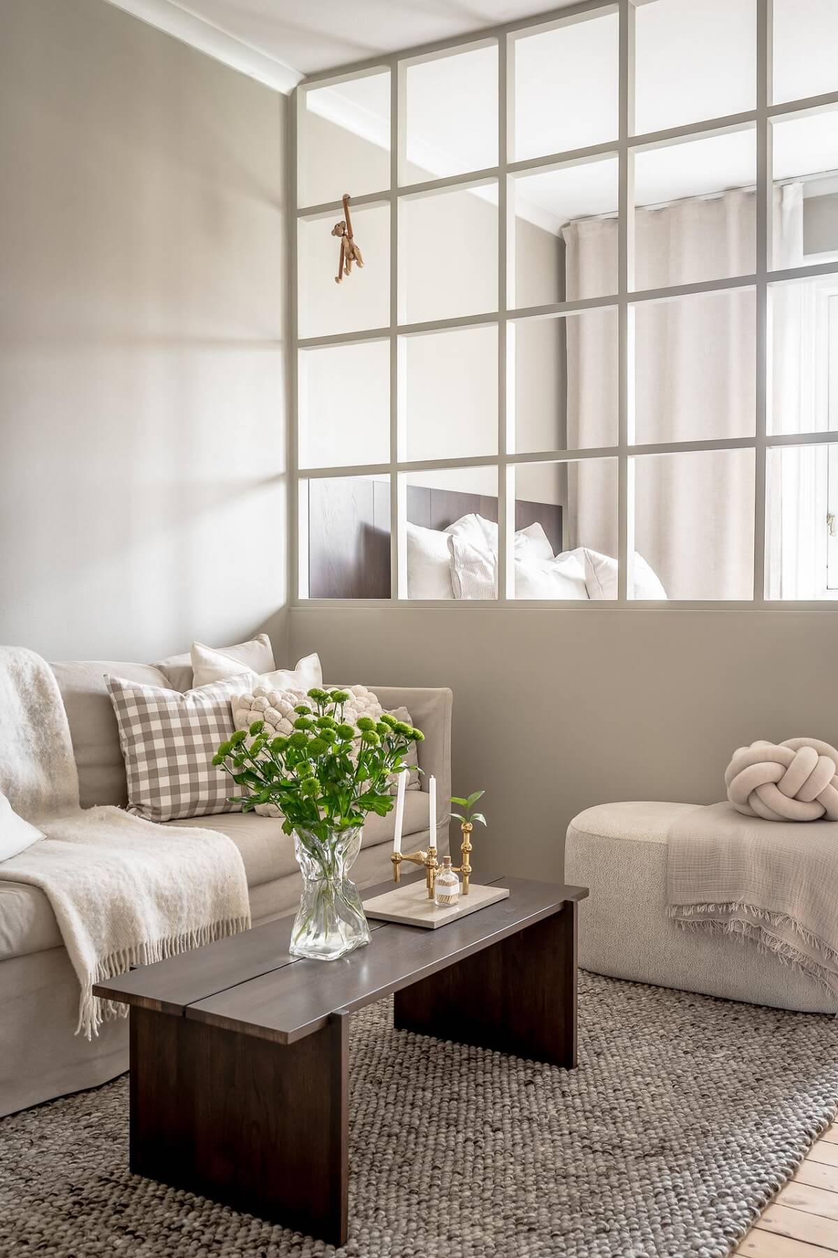 A Serene Studio Apartment with a Brown Kitchen