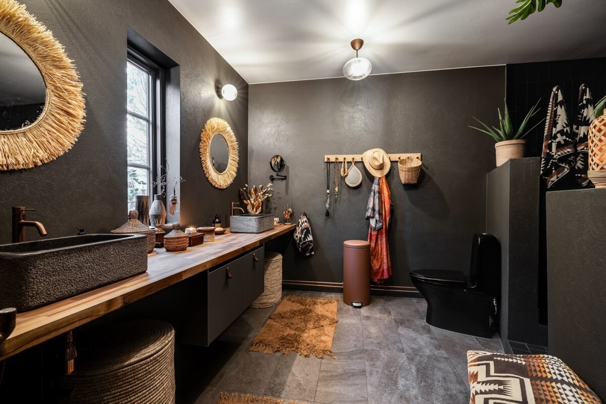 bathroom-black-walls-wooden-vanity-table-nordroom