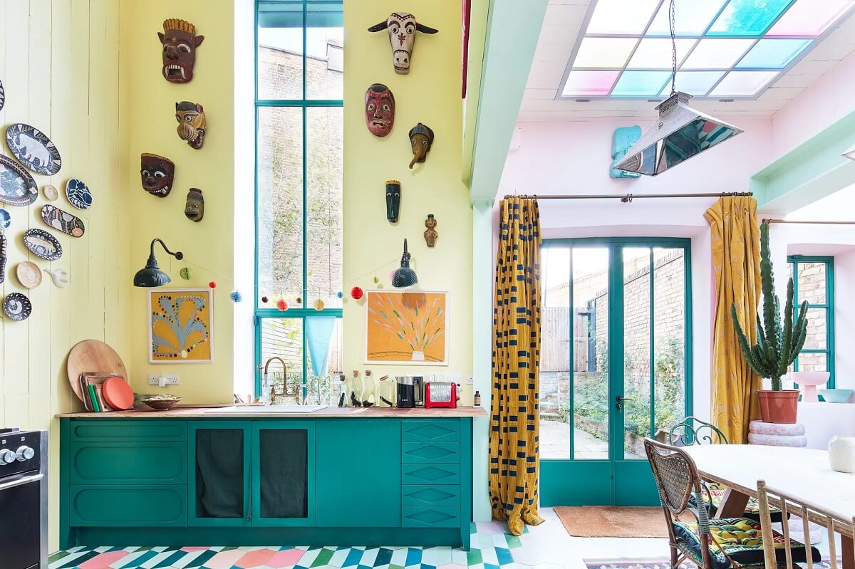 kitchen high ceilings green kitchens yellow walls