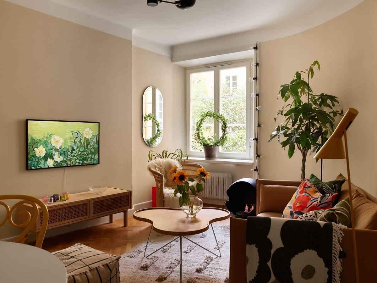 living room beige walls scandinavian design