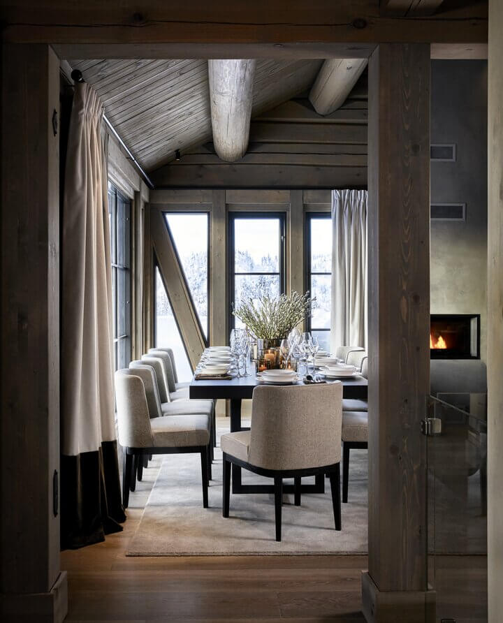 modern norwegian log house dining space