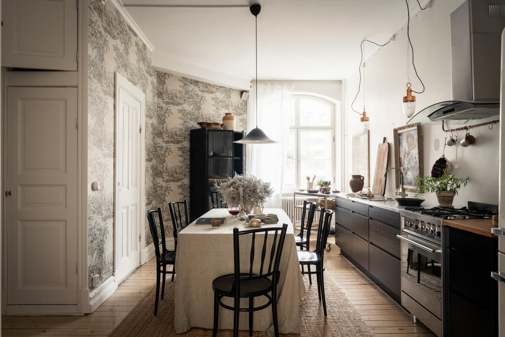 scandinavian kitchen black cabinets wallpaper