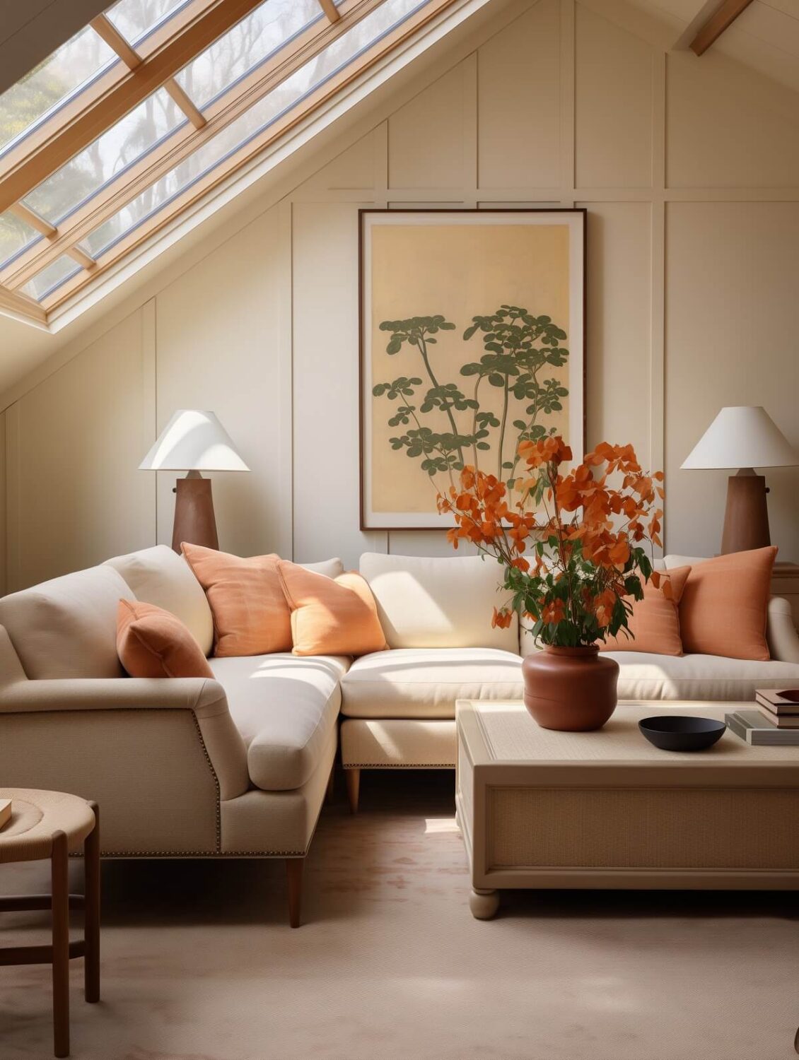 Living Room with Peach Cushion Pantone Color of the Year