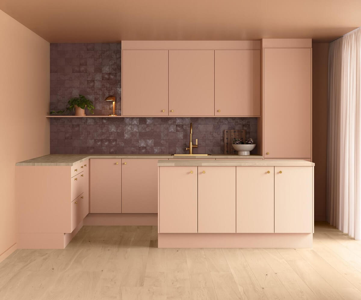 Peach Kitchen Cabinets Purple Zellige Tiles Nordroom