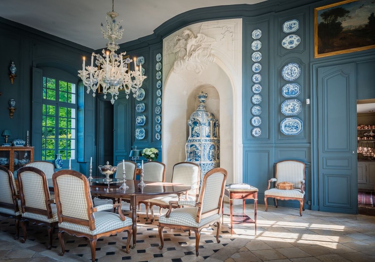 blue dining room french chateau