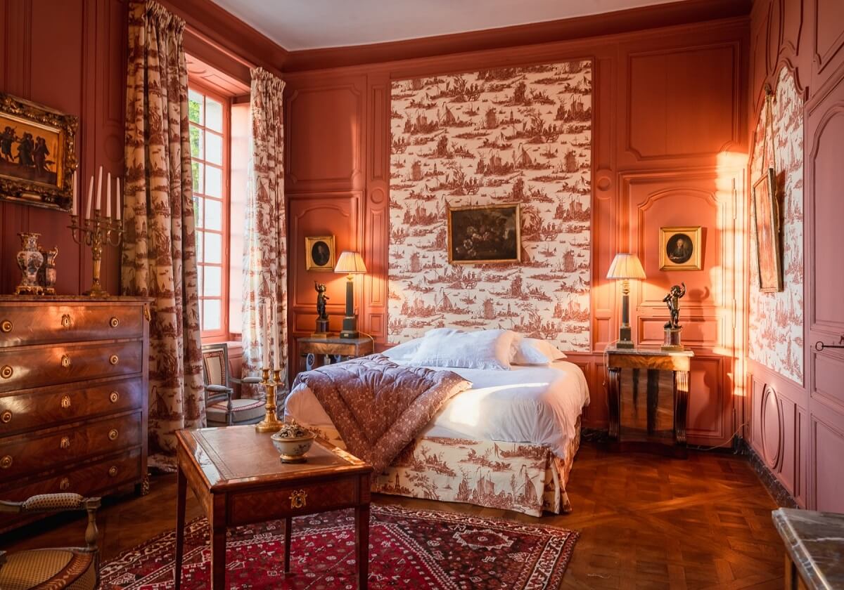 chateau bedroom with terracotta wall paint nordroom