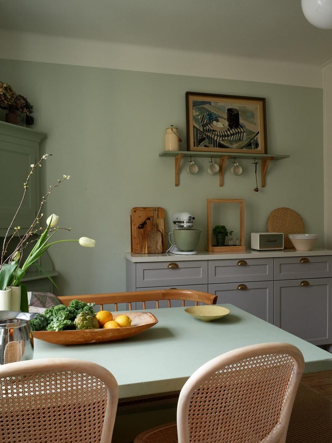 cottage style kitchen gray cabinets green walls nordroom