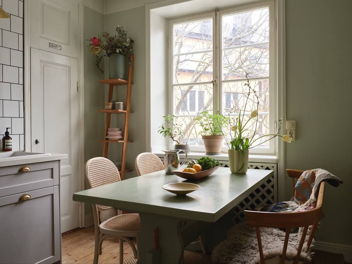 country style swedish kitchen green table nordroom