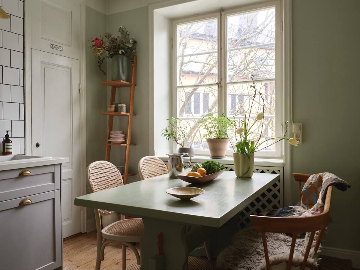 country style swedish kitchen green table nordroom