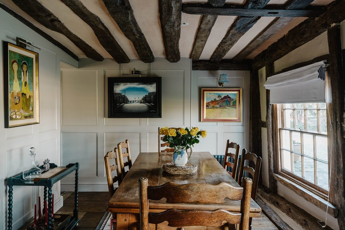 dining room exposed wooden beams historic country house nordroom
