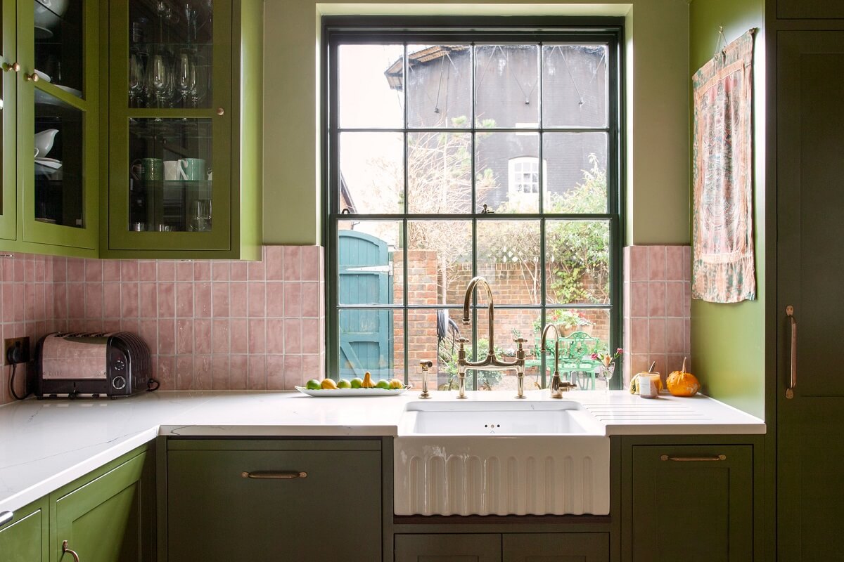 green-kitchen-cabinets-butler-sink-pink-tiles-nordroom