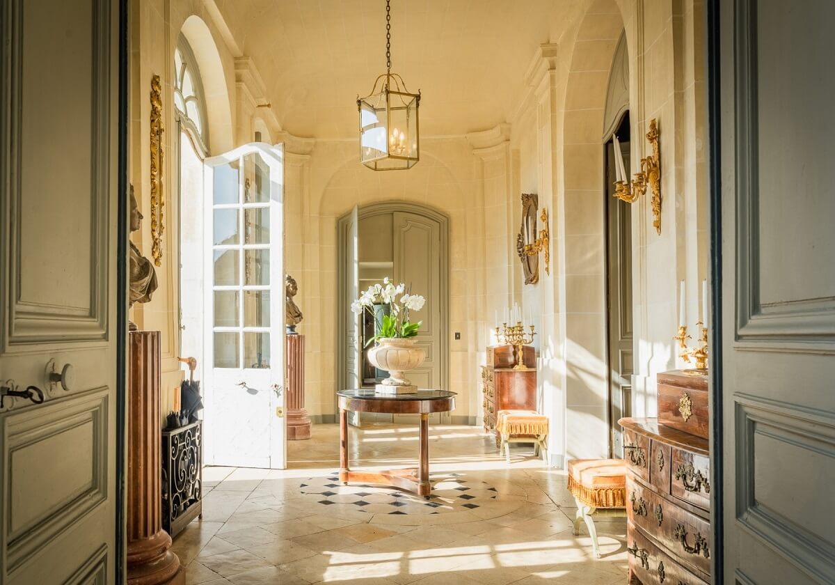 hallway with sunlight renovated chateau france