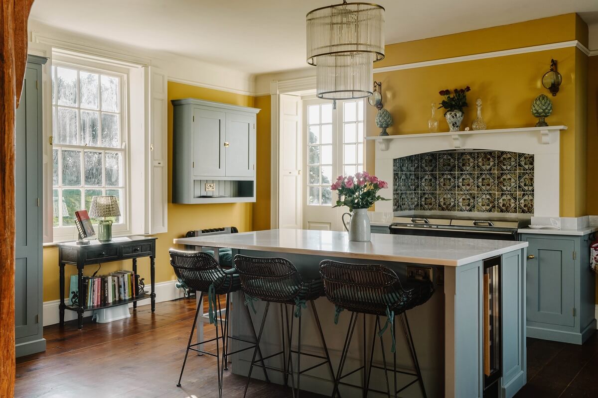 kitchen island yellow walls historic english house nordroom