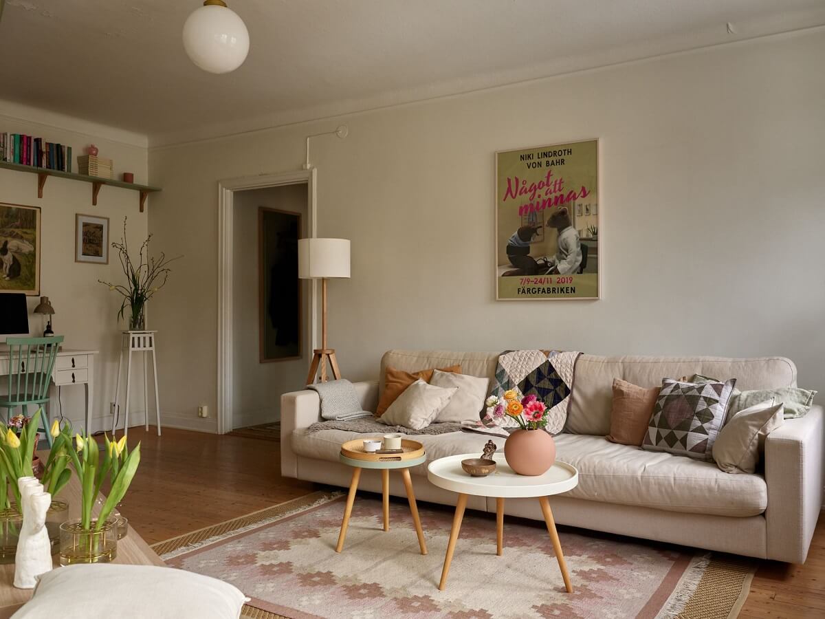 light scandinavian living room with rug