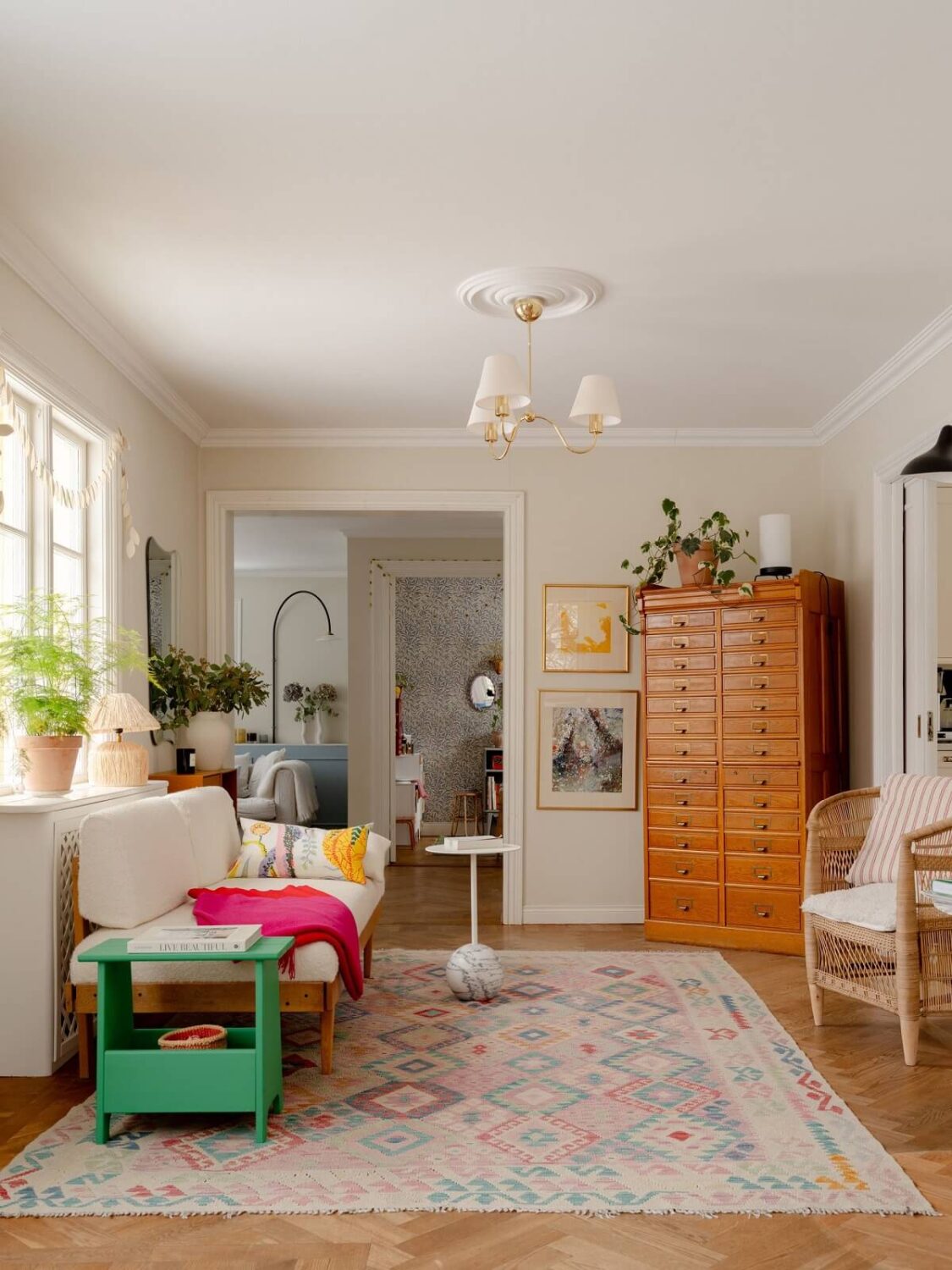 A Light Family Home in a Historic Yellow Villa 1 living room beige walls color pops nordroom
