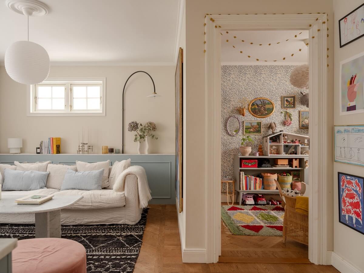 living room with childrens playroom