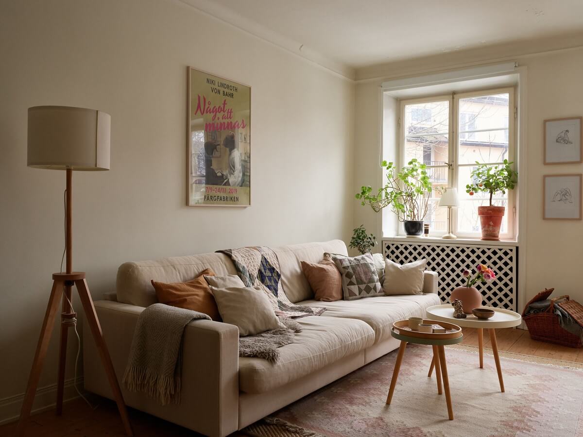scandinavian living room sofa with cushions nordroom
