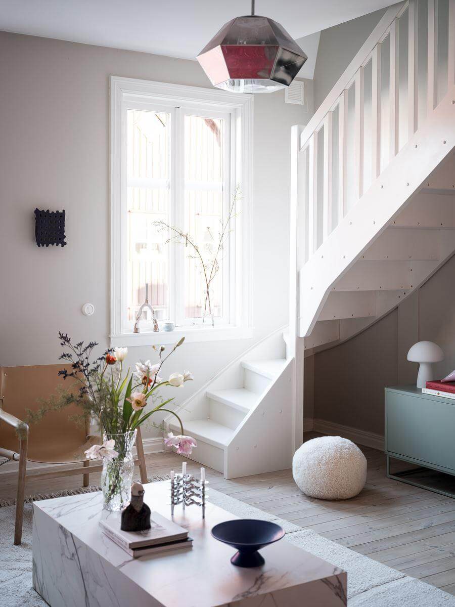scandinavian living room with staircase nordroom