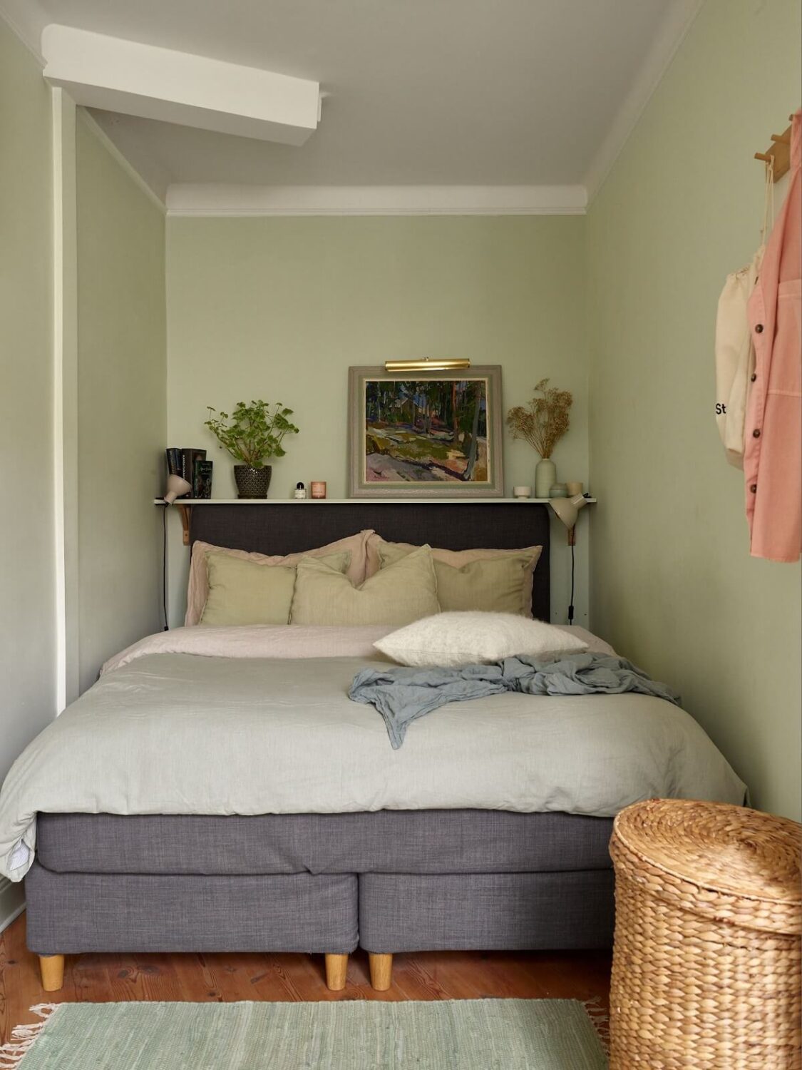 small bedroom with light green walls nordroom