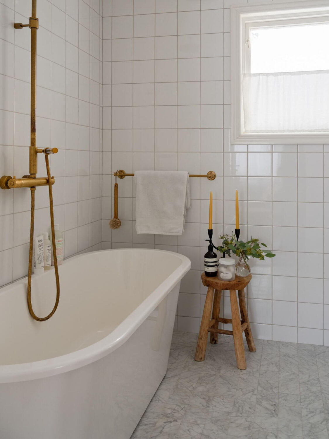 white bathroom brass fittings freestanding bath