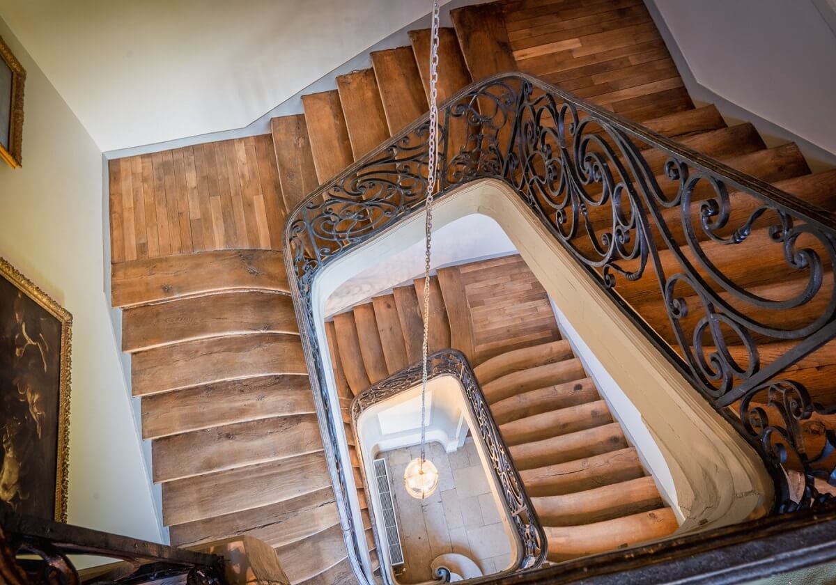 wooden staircase french chateau