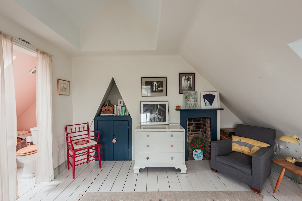 attic bedroom blue accent color