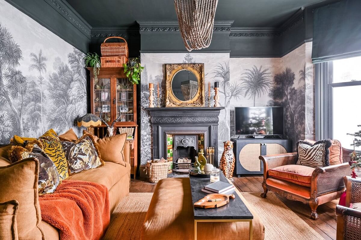 An Eclectic Victorian Townhouse in London 1 eclectic-living-room-fireplace-murals-nordroom