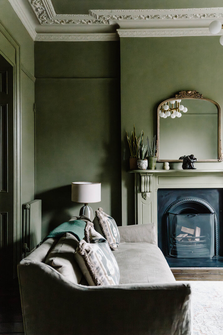 green living room fireplace