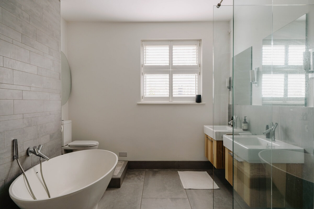modern bathroom with gray tiles