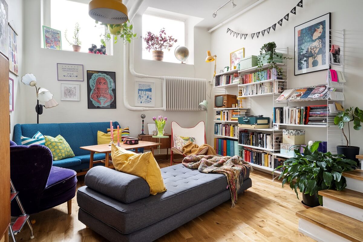 colorful decor in loft style living room nordroom