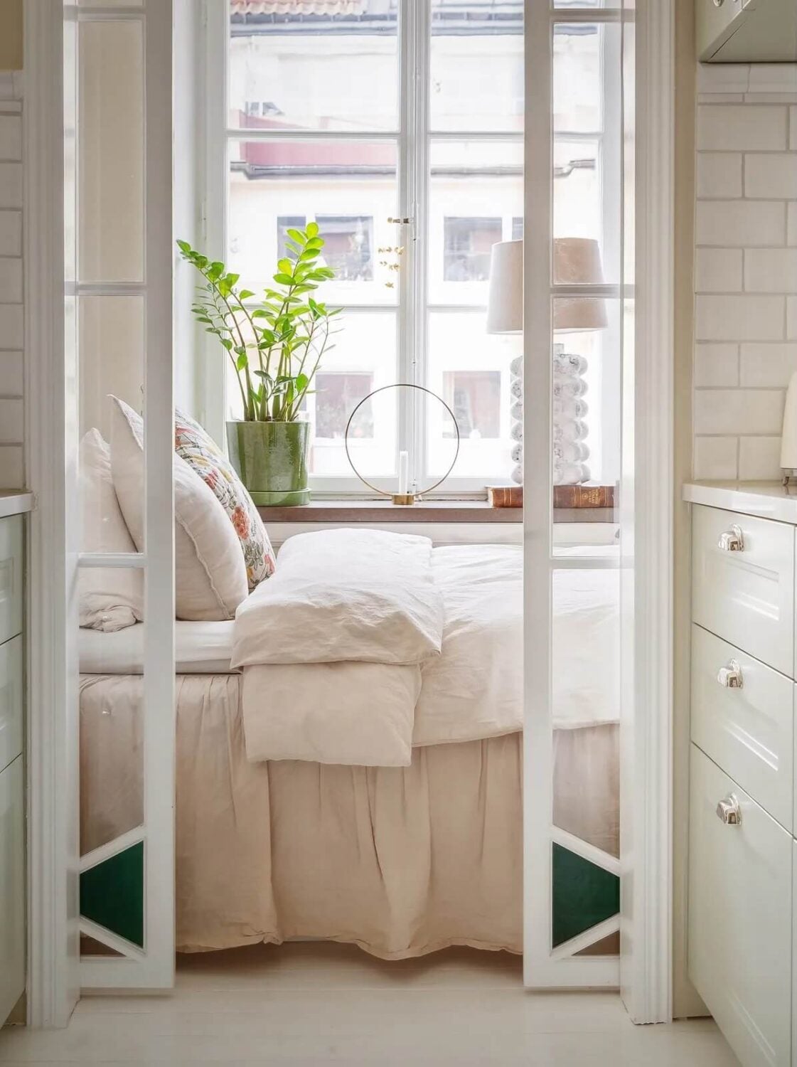 A Swedish Studio Apartment Decorated in a Classic Style 12 glass sliding doors to bedroom A Swedish Studio Apartment Decorated in a Classic Style