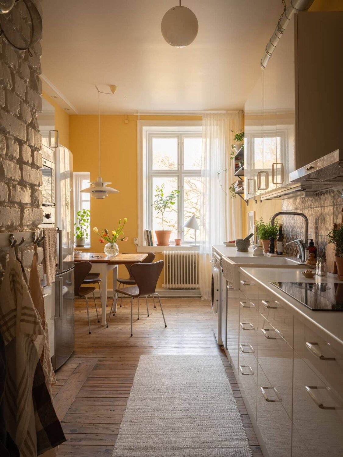 kitchen with yellow painted walls