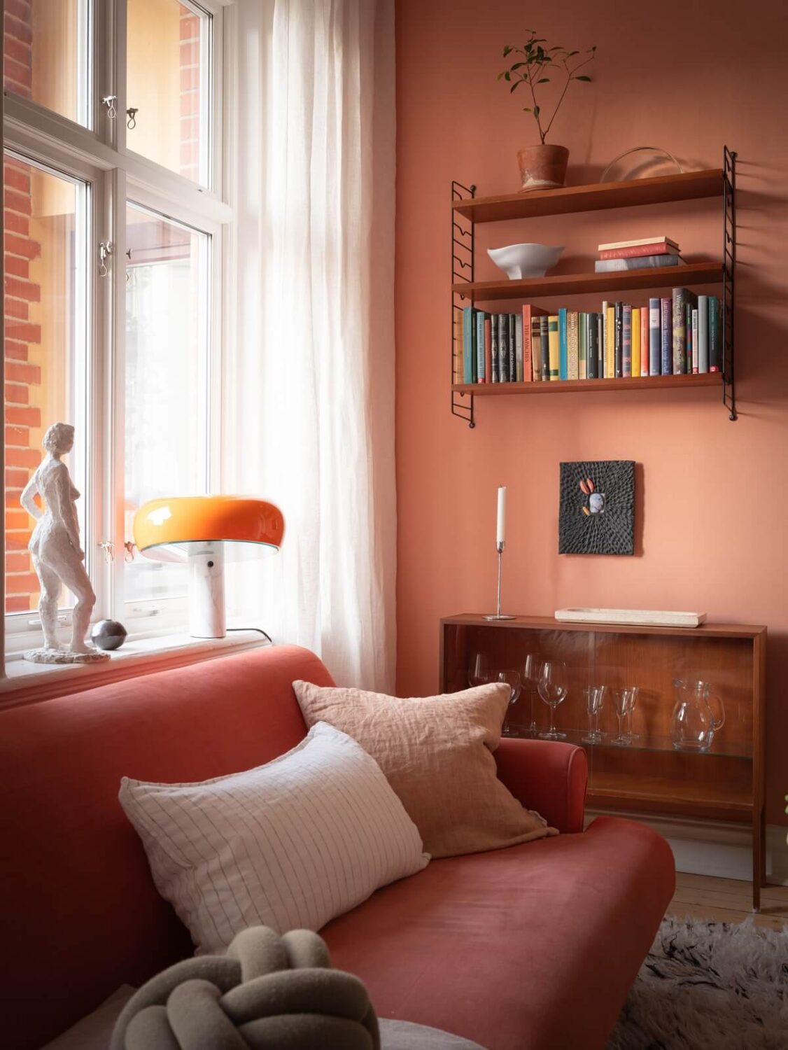 living room detail with shelves