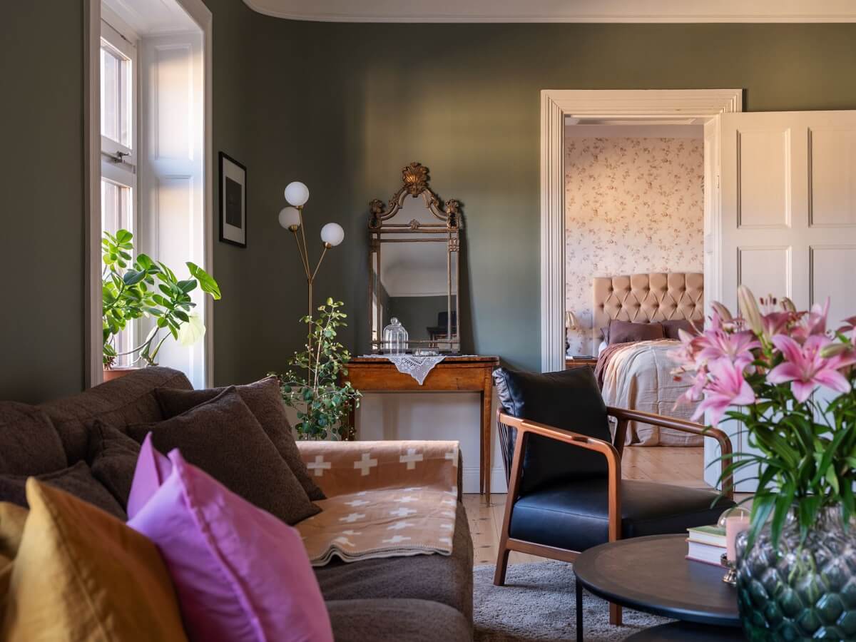 living room with green walls