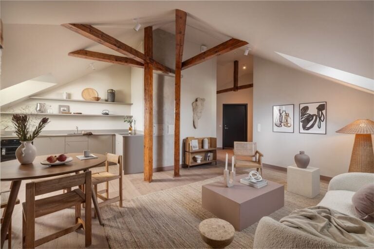 An Attic Apartment in Oslo with Exposed Wooden Beams - The Nordroom - Renovating A Scandinavian Apartment With Natural Wood Beams