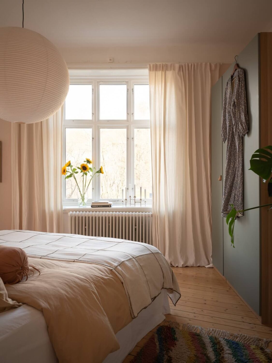 serene bedroom with blue wardrobes