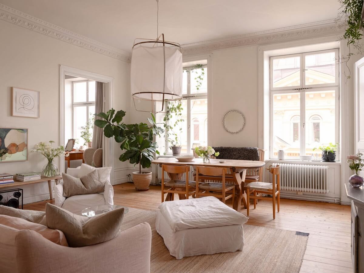 serene light colored living room