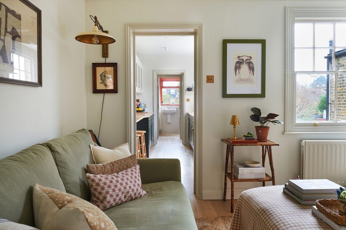 small living room with green sofa