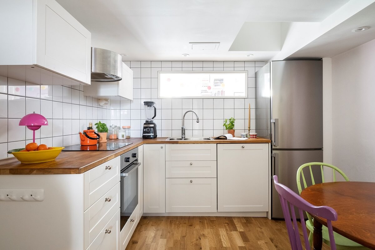 white kitchen with round table