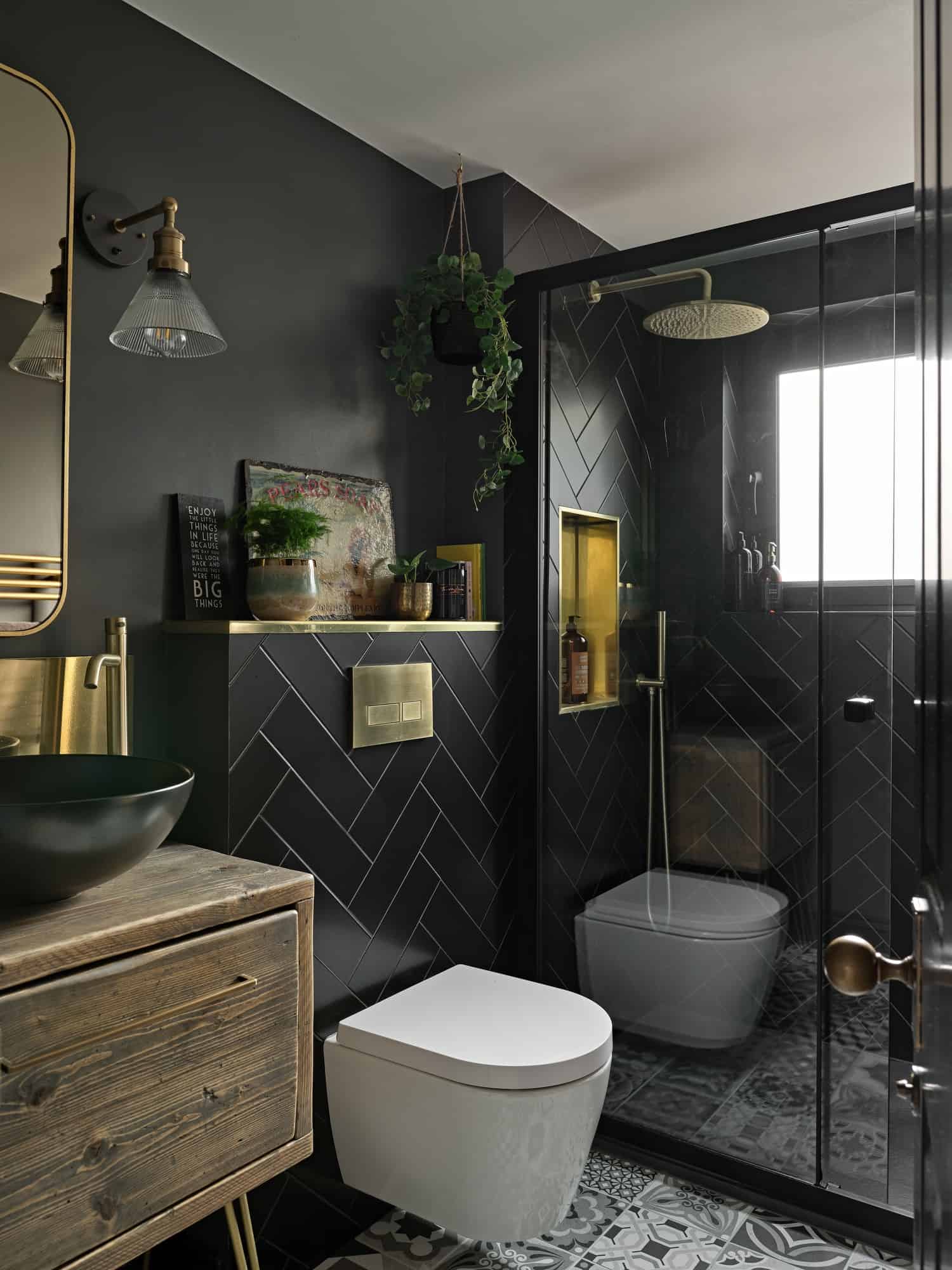 Moody, not Gloomy! Beautiful Dark Small Bathrooms - The Nordroom